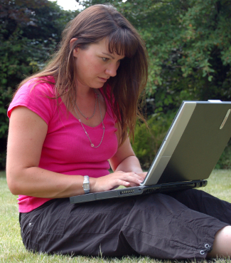 woman outdoor laptop
