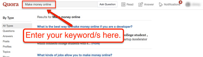 Quora is a Q&A site enter keywords