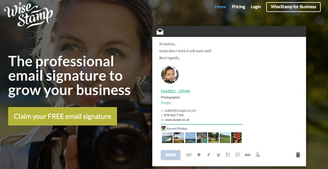 Wisestamp tool that helps you create stunning email signatures
