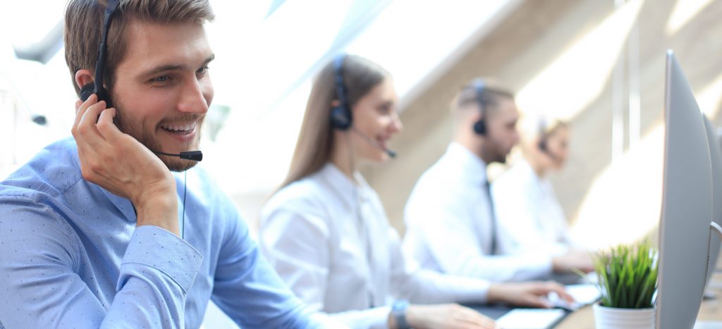 Smiling customer support operators 