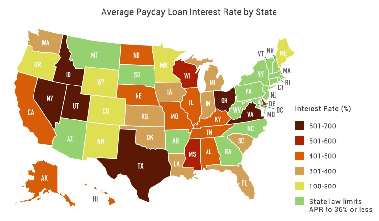 Average payday loan interest rate by state