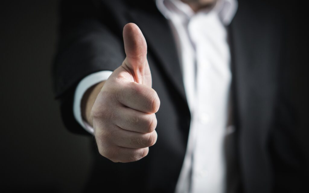 thumbs up: man asked how great is your product