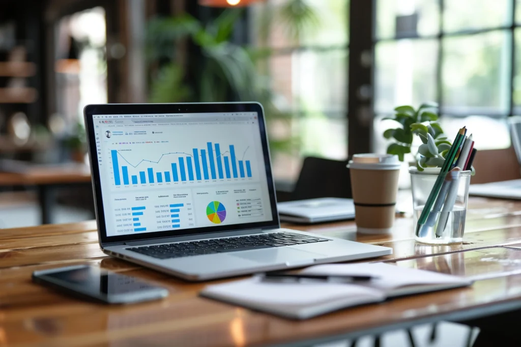 track the numbers: laptop showing charts