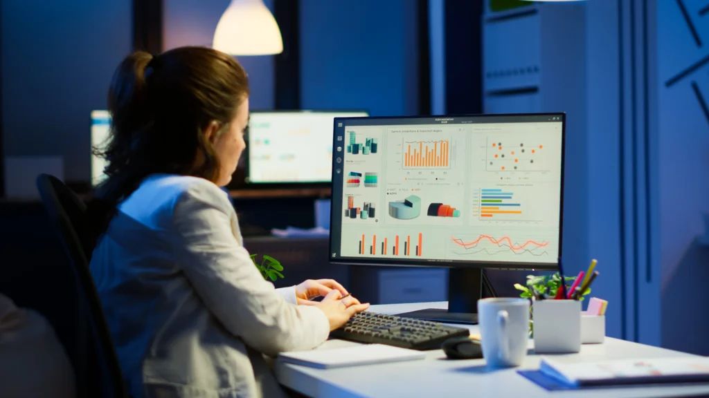 woman business leader working on charts 