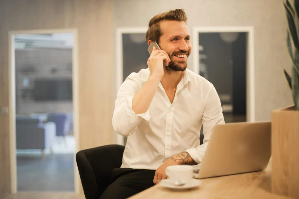 self-employed man on phone
