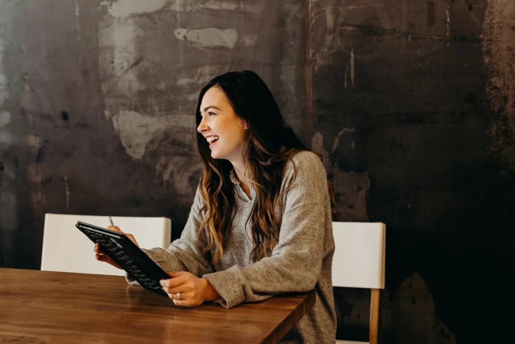 self-employed woman smiling