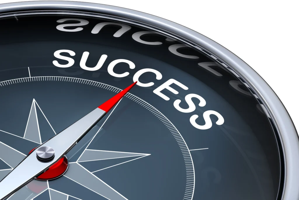 Compass pointing towards success direction.