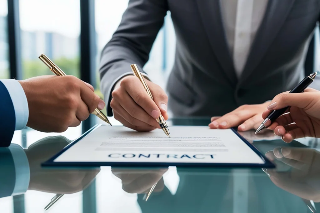 signing contract with business investment deals and successful negotiation