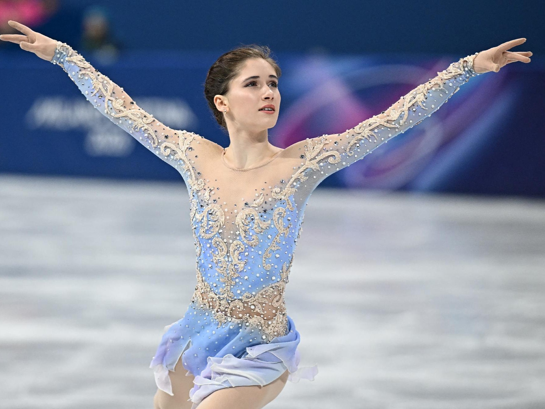 Isabeau Levito at the 2026 Milan Cortina Olympics wearing a Lisa McKinnon costume